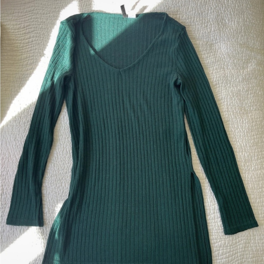 Green Ribbed Long Sleeve Sweater